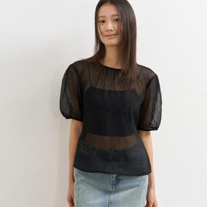 WOMAN 시스루 플라워 스카프 블라우스 [BLACK] / WBE2L03528