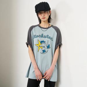 UNISEX 래글런 웨스턴 캣 그래픽 반팔티 [LIGHT BLUE] / SBE2U01008-WOMAN