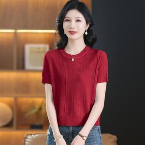 여성 데일리 라운드넥티 여름 쿨링 니트 라운드 반팔 티셔츠 얇은 쇼트 카디건 스포M2