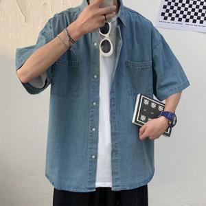 XL-XXL 남성 청남방 남자 반팔 여름 봄 가을 연청 진청 오버핏 셔츠 캐주얼 빅사이즈 LS127
