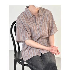 남성 스트라이프 남방 반팔 여름 빈티지 톱 커플 셔츠 얇은 면 A58Z2O 룩템