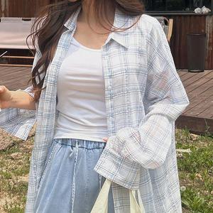 [빅사이즈]이블렛 엔뉴츠 시스루 린넨 체크 셔츠 제이스타일