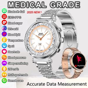 손목혈당측정기 무채혈당뇨측정기 붙이는 혈당 측정기 여성용 BMI 스마트 워치 ECG  PPG AMOLED 스크린 BT