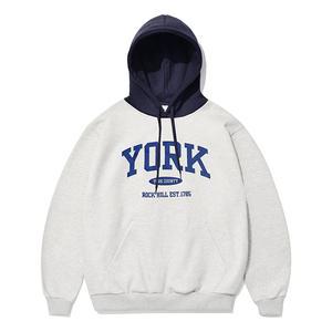 [기모] York Logo Hoodie Melange Gray / Navy
