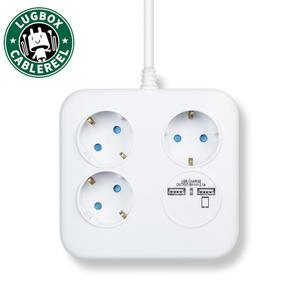 러그박스 3구 2포켓 USB 멀티탭 블루 콘센트 1.4m 납작코드