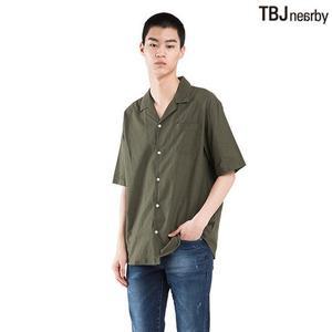 [티비제이]남성 5부 린넨 쿠반카라 솔리드 셔츠(T182SH300P)