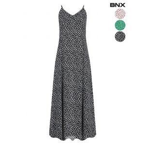 [BNX]여성 로즈 패턴 쉬폰 나시 롱 원피스