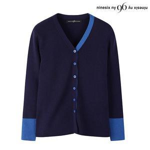 [나인식스뉴욕]배색 라인 V넥 버튼 여성 니트 가디건 (NO1CK011L0)
