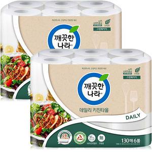 깨끗한나라 데일리 키친타올 그린패키지 130매 6롤 2팩