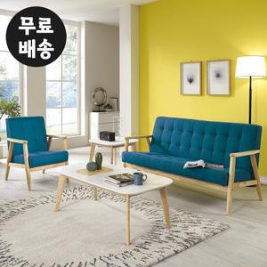 제이 원목 패브릭 4인용 소파세트 예쁜(내츄럴블루)