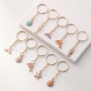 10pcs 귀여운 합금 해양 생물 열쇠 고리 돌고래 불가사리 키 체인 장식 지갑 가방 배낭 액세서리