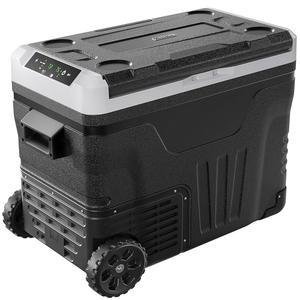 EUHOMY 12볼트 냉장고, 47QT(45L) 듀얼 존 전기 쿨러, 휴대용 냉동고 12V/24V DC 110-240V AC, 12V 냉장고 -4 ~68 , 여행, 트럭, 캠핑, 보트를 위한 바퀴 및 바구니가 있는 쿨러