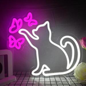 고양이 나비 네온 사인 LED 조명 어린이 침실 장식 벽 아트 홈 생일 크리스마스 선물
