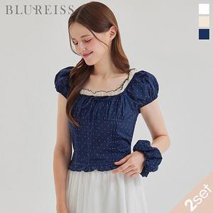 [블루레이스][슈슈SET]스퀘어넥 도트 핀턱 블라우스_BI5M1BL5801