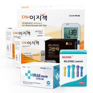 DW이지첵 혈당측정기+시험지100매+채혈침100매+알콜솜100매+밴드