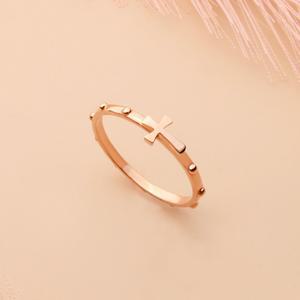 14k 금 심플 십자가 묵주반지 카톨릭 기독교 레이어드 링