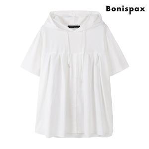 [보니스팍스]후드 배색 심플 버튼업 핀턱 반팔 셔츠 (XO1BA048L0)