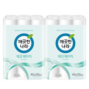 에코베이직 2겹 화장지 40M X 30롤 2개
