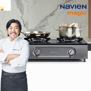 나비엔 매직 2구 가스레인지 2구 GRF-1312 메탈실버 안심센서 원터치 에코 가스렌지
