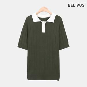 남자 반팔 니트 배색 카라 티셔츠 BXR022