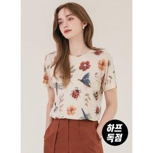 [하프클럽/막스까르띠지오]엠보패치 프린팅 나염 반팔 티셔츠