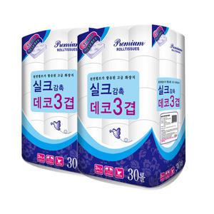 실크감촉 화장지 3겹 두루마리 휴지 18M 30롤 X 2개