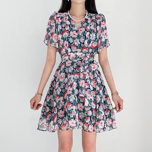 금찌 리브 플라워 쉬폰 원피스 TS5904D G