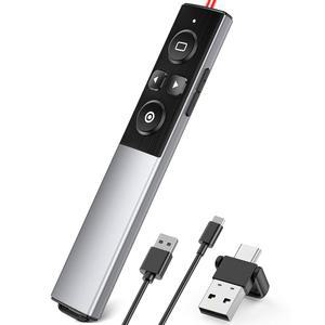 무선 프레젠테이션 클리커, 파워포인트 프레젠테이션용 2-in-1 USB 타입 C 충전식 리모컨, 키노트/PPT/Mac/PC/노트북용 슬라이드 어드밴스터