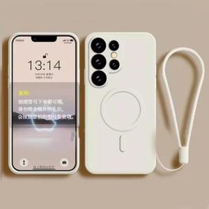삼성 호환 갤럭시 S25 S24 S23 S22 S21 울트라 플러스 FE A55 A15 A35 자기 무선 충전 커버 액체 실리콘 Ma