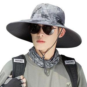 챙넓은 사파리 등산 모자 밀리터리그레이 빅사이즈정글 끈모자 방수 캠핑 낚시 햇빛차단 여름 밭일 농사
