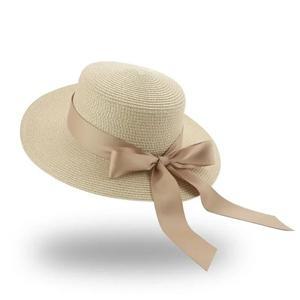 버킷 모자 비치  밀짚  플랫 탑 리본 Bowknot 우아한 럭셔리 Sombreros De Mujer