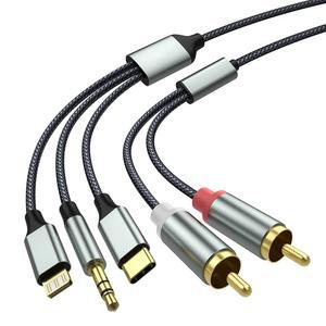 PC 핸드폰 앰프 스피커용 오디오 케이블 USB C타입 조명 8 핀 3.5MM 수 2 듀얼 RCA 와이잭 스플리터