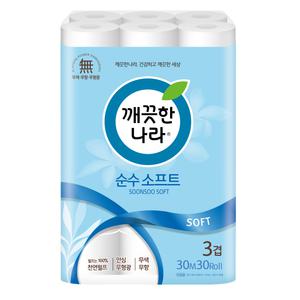 깨끗한나라 순수소프트 3겹 30롤 30m 화장지 휴지 롤
