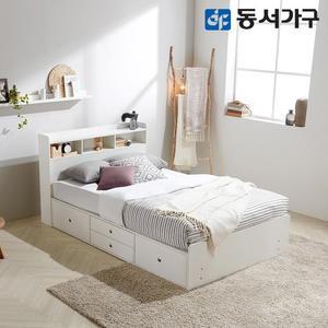 동서가구 비드가화이트 슈퍼싱글 SS 수납헤드 깊은서랍 침대+편백황토숯 9존독립 매트리스 DF643334