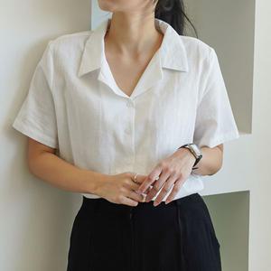 린넨 오픈카라 반팔 셔츠 여자 여름 블라우스