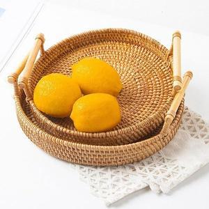 [기타]핸드메이드 YXENQTFP 손잡이 라탄트레이 라탄용품 바구니바스켓
