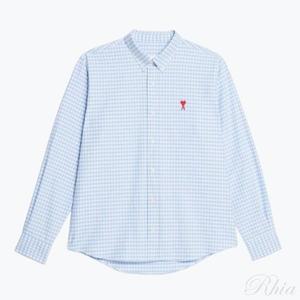 아미 체인 스티치 하트 로고 깅엄체크 옥스포드 셔츠 HSH113 CO0023 475