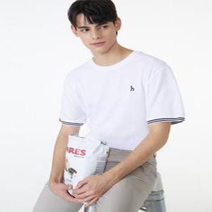[24SS] WHTS4B009WT 스테디셀러화이트 면혼방 소매티핑 반팔티셔