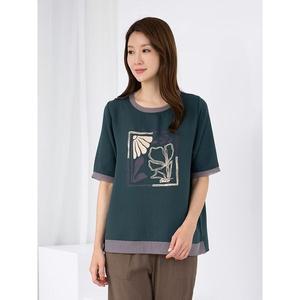 [하프클럽/]엄마옷 라운드 배색 반팔 티셔츠 TS505096 마담 미시 중년여성 빅