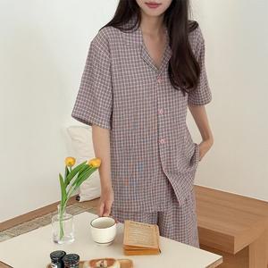 [공구우먼] 수르타 체크 셔츠 반바지 파자마 세트 82074 빅사이즈 여성의류