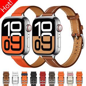 여성용 슬림 가죽 스트랩 Apple Watch 밴드 시리즈 10 42mm 46mm Ultra 2 49mm 45mm 44mm 40mm 41mm 팔찌 IWatch 9 8 7 6 5 4