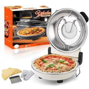 YIBAKE 12인치 전기 피자 오븐 - 세라믹 스톤이 있는 카운터탑 메이커, 최대 800 F 가열, 홈메이드 피자를 위한 휴대용 실내 오븐, 흰색