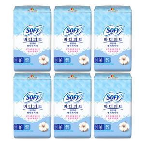 쏘피 바디피트 천연코튼 팬티라이너 롱(무향) 40팩 x6개