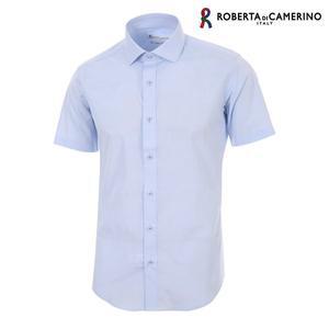 [Roberta di Camerino]면폴라혼방 블루 핀 스트라이프 슬림핏 반소매 셔츠 RO2-352-2