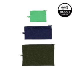 BAGGU 바쿠 플랫 파우치 3SET 마린