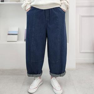[옷자락]여성 벌룬팬츠 항아리핏 롤업 절개 진청 밴딩 청바지