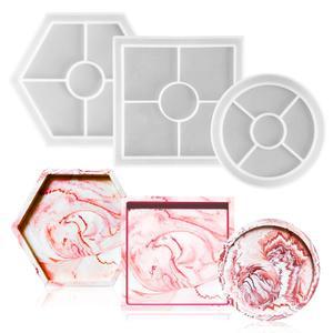 레진아트몰드 실리콘 트레이 금형 DIY 크리스탈 사각형 원형 육각 코스터 플레이트 보관 홀더 에폭시 수지 홈 데코