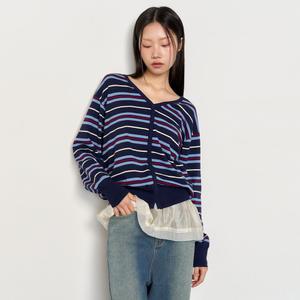 WOMAN 멀티 스트라이프 루즈 브이넥 풀오버 [NAVY] / WBE2L05515