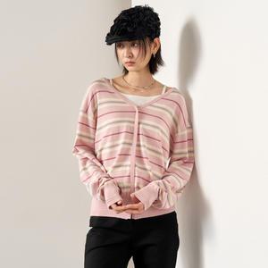 WOMAN 멀티 스트라이프 루즈 브이넥 풀오버 [PINK] / WBE2L05515