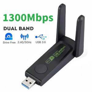 윈도우 10/11 용 무선 네트워크 카드 1300Mbps USB 3.0 와이파이 어댑터 듀얼 밴드 2.4G 5Ghz 동글 안테나